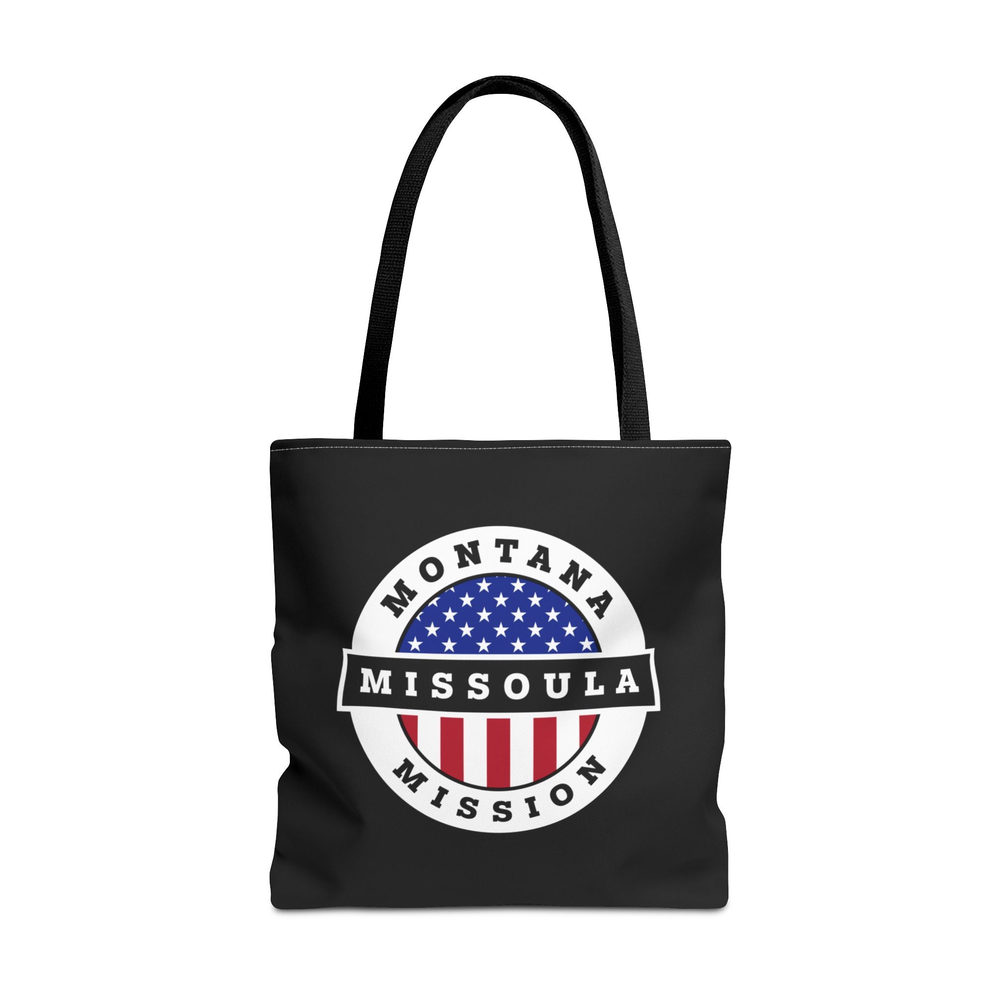 Montana Missoula Mission USA Flag Logo Tote Bag Black - Latter-Day Saint LDS Missionary Gift - Book of Mormon