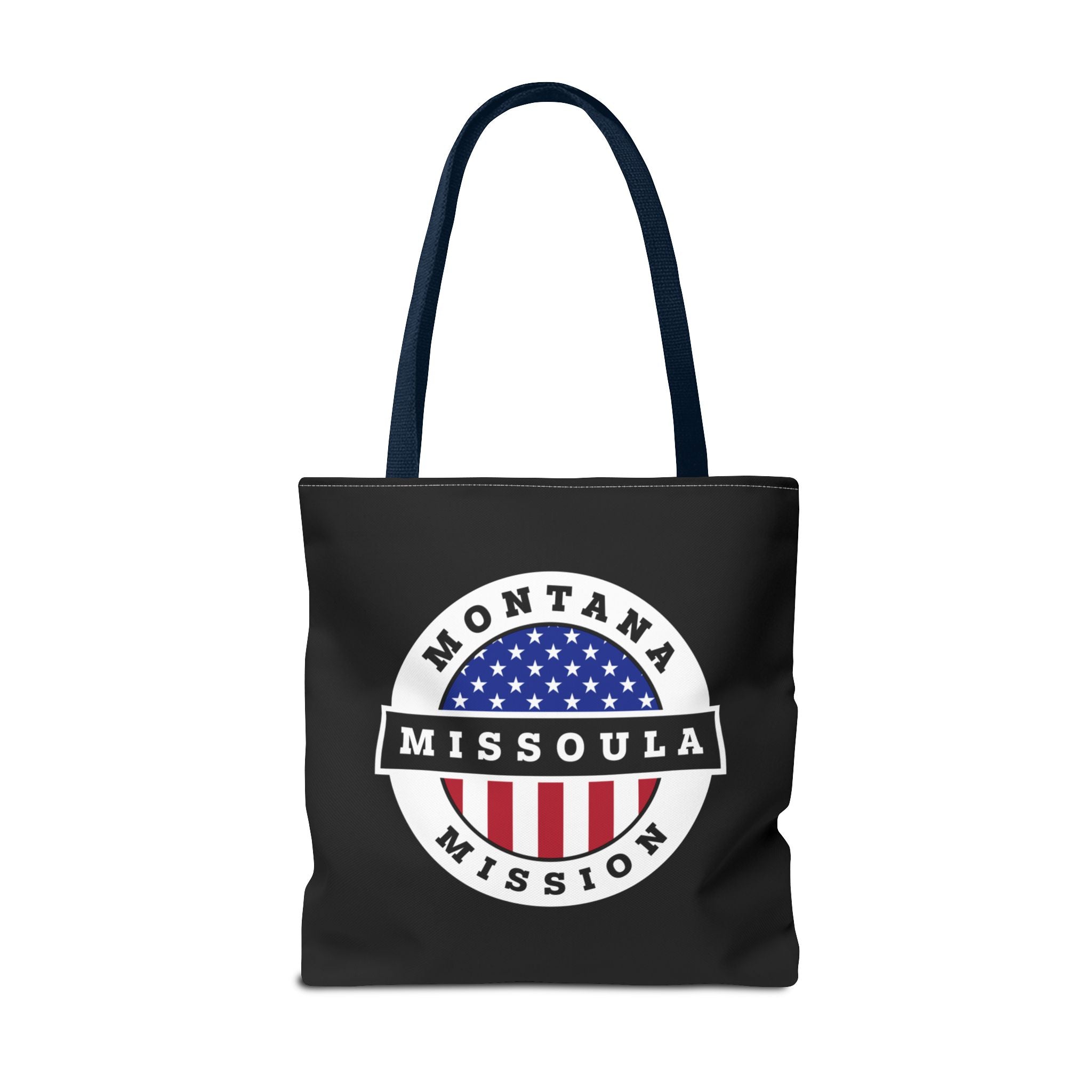 Montana Missoula Mission USA Flag Logo Tote Bag Black - Latter-Day Saint LDS Missionary Gift - Book of Mormon