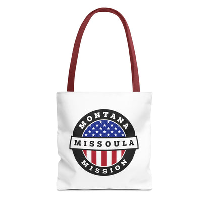 Montana Missoula Mission USA Flag Logo Tote Bag White - Latter-Day Saint LDS Missionary Gift - Book of Mormon