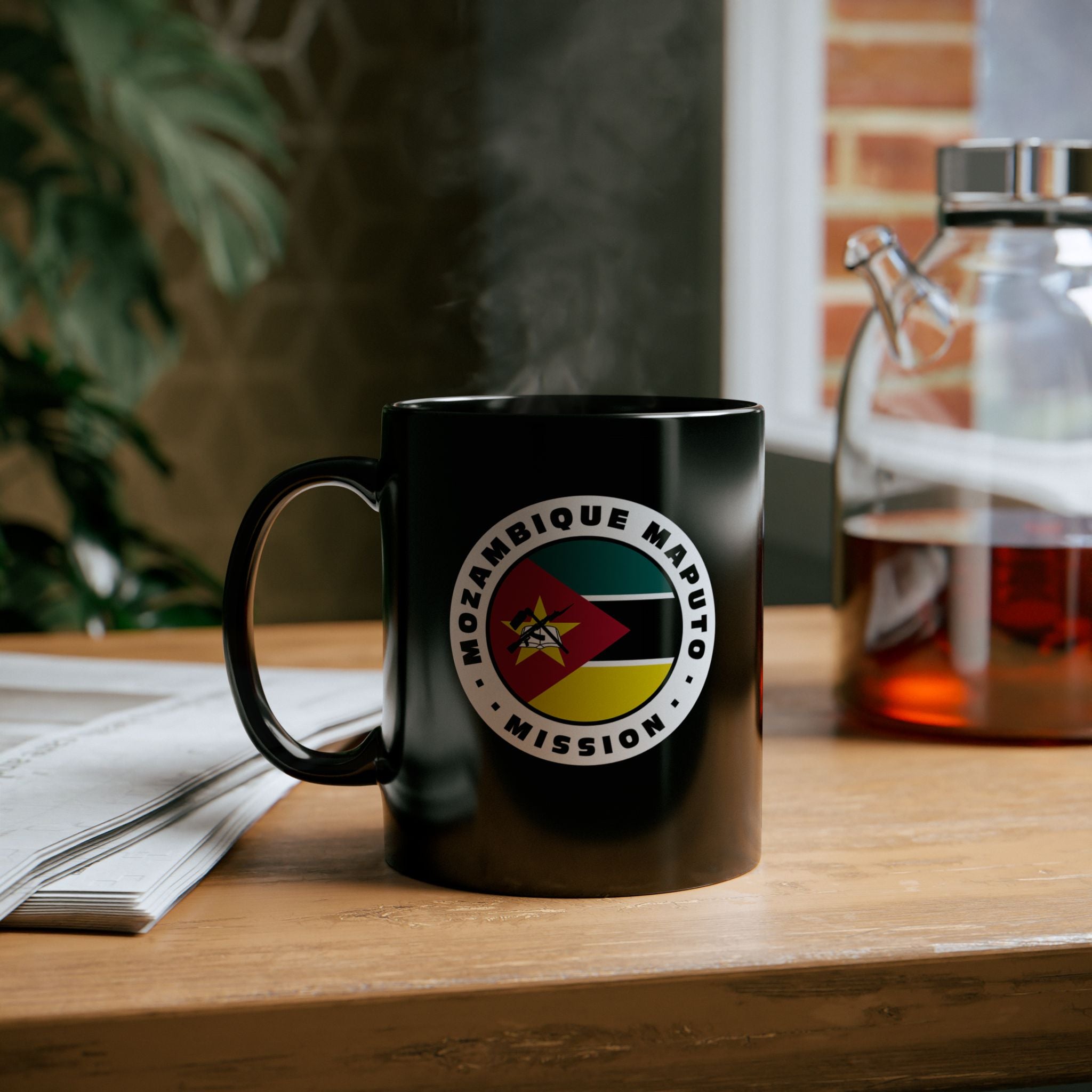 Mozambique Maputo Mission Circular Flag Black Ceramic Mug - Latter-Day Saint LDS Missionary Gift - Book of Mormon