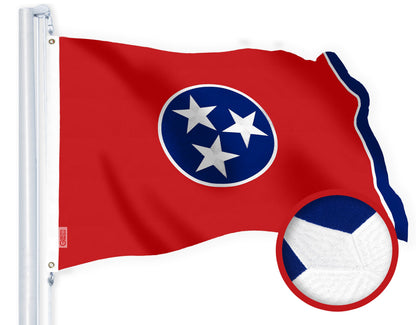 G128 Tennessee TN State Flag | 2x3 Ft | StormFlyer Series Embroidered 220GSM Spun Polyester | Embroidered Design, Indoor/Outdoor, Brass Grommets, Heavy Duty, All Weather