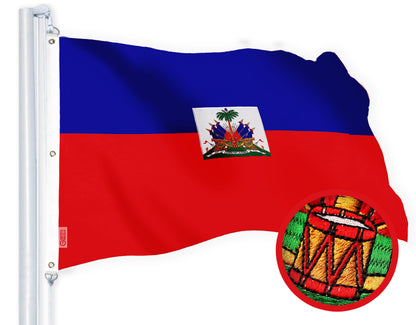 G128 Haiti Haitian Flag | 6x10 Ft | StormFlyer Series Embroidered 220GSM Spun Polyester | Country Flag, Embroidered Design, Indoor/Outdoor, Brass Grommets, Heavy Duty, All Weather