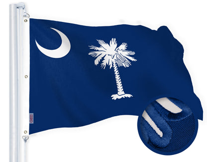 G128 South Carolina SC State Flag | 6x10 Ft | StormFlyer Series Embroidered 220GSM Spun Polyester | Embroidered Design, Indoor/Outdoor, Brass Grommets, Heavy Duty, All Weather