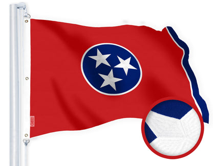 G128 Tennessee TN State Flag | 6x10 Ft | StormFlyer Series Embroidered 220GSM Spun Polyester | Embroidered Design, Indoor/Outdoor, Brass Grommets, Heavy Duty, All Weather