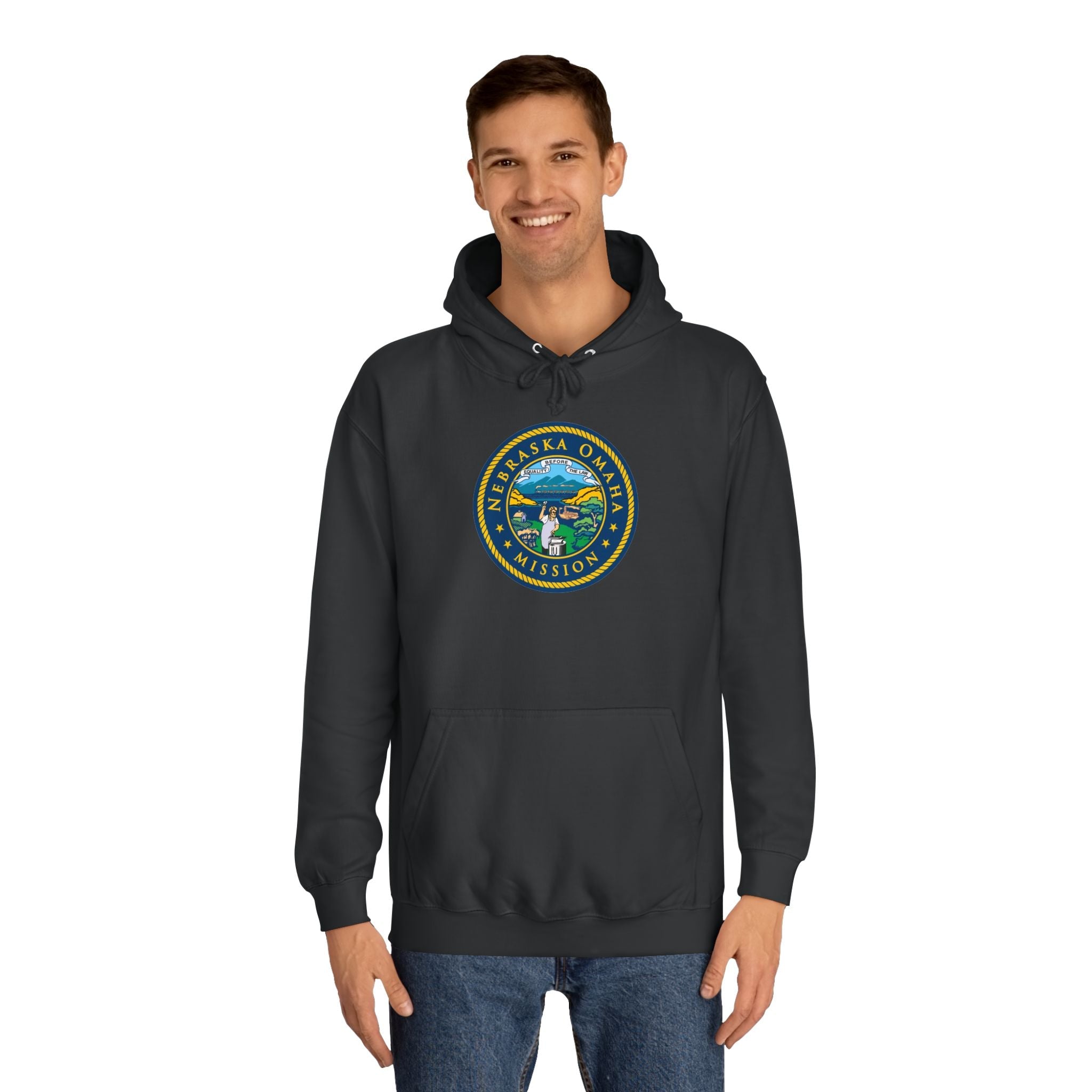 Nebraska Omaha Mission State Flag Logo (Black Border) College Hoodie