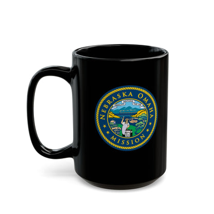 Nebraska Omaha Mission State Flag Logo Ceramic Mug Black Name - Latter-Day Saint LDS Missionary Gift - Book of Mormon