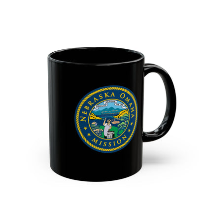 Nebraska Omaha Mission State Flag Logo Ceramic Mug Black Name - Latter-Day Saint LDS Missionary Gift - Book of Mormon