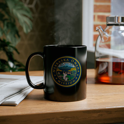 Nebraska Omaha Mission State Flag Logo Ceramic Mug Black Name - Latter-Day Saint LDS Missionary Gift - Book of Mormon