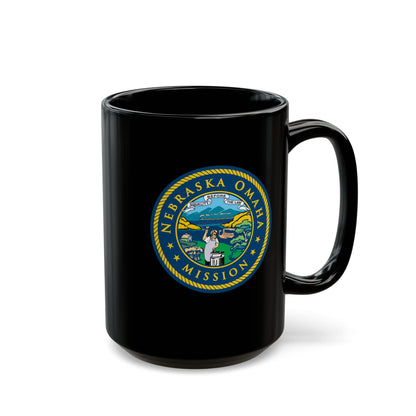 Nebraska Omaha Mission State Flag Logo Ceramic Mug Black Name - Latter-Day Saint LDS Missionary Gift - Book of Mormon