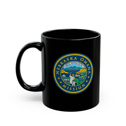 Nebraska Omaha Mission State Flag Logo Ceramic Mug Black Name - Latter-Day Saint LDS Missionary Gift - Book of Mormon