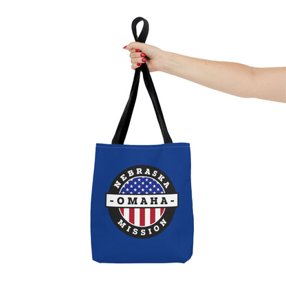 Nebraska Omaha Mission USA Flag Logo Tote Bag Blue - Latter-Day Saint LDS Missionary Gift - Book of Mormon