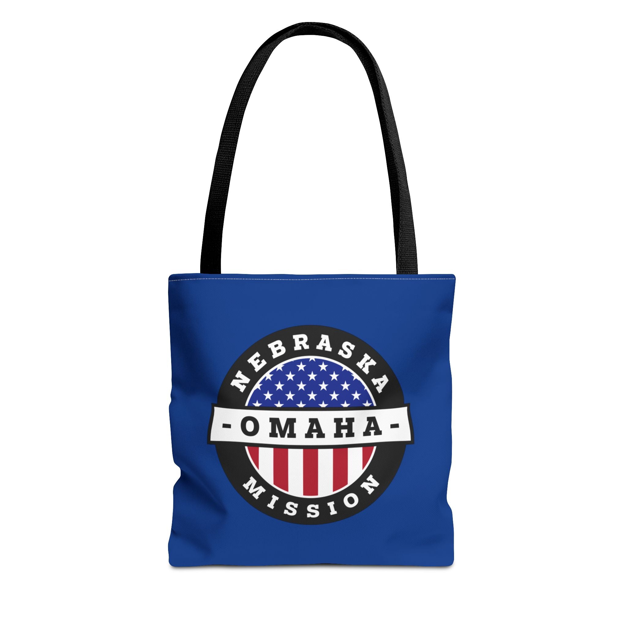 Nebraska Omaha Mission USA Flag Logo Tote Bag Blue - Latter-Day Saint LDS Missionary Gift - Book of Mormon