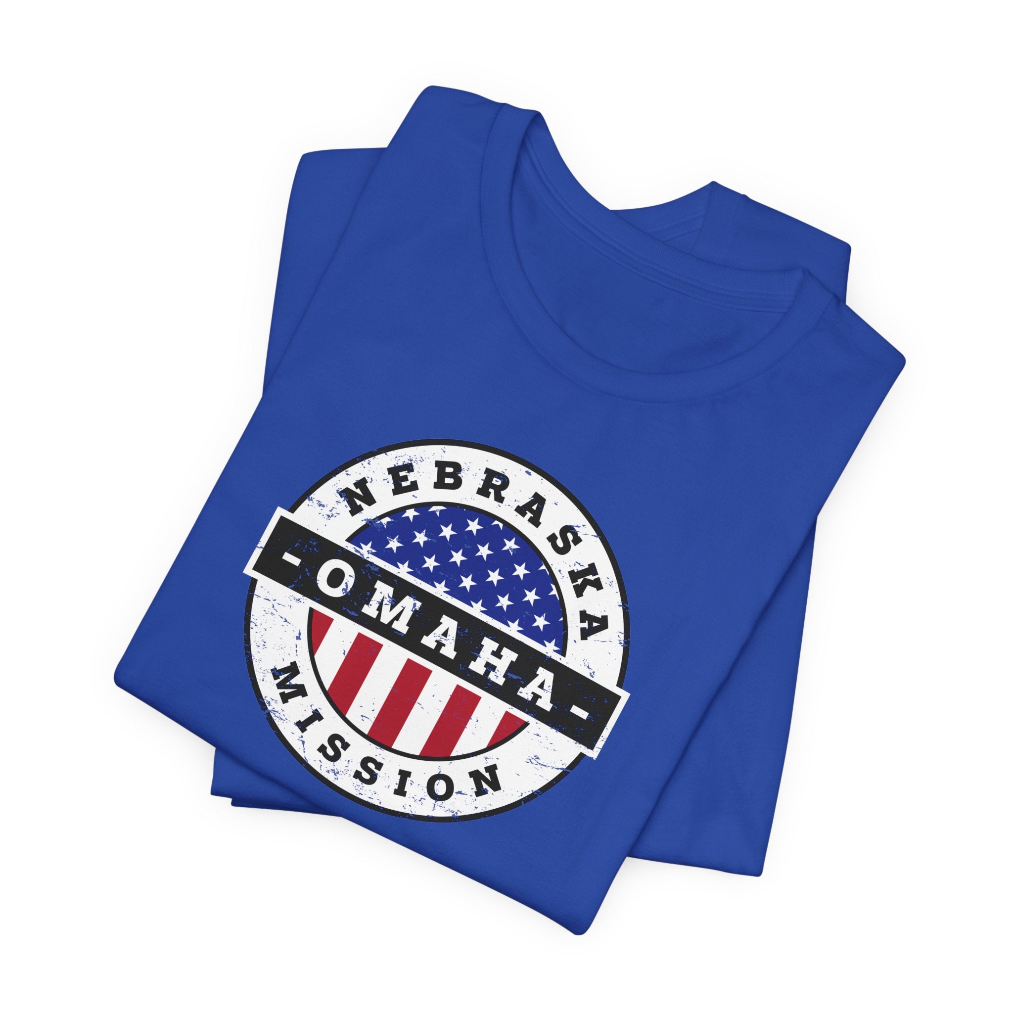 Nebraska Omaha Mission Vintage Circular USA Flag T-Shirt - Mission Wishlist - LDS Missionary Gift Store