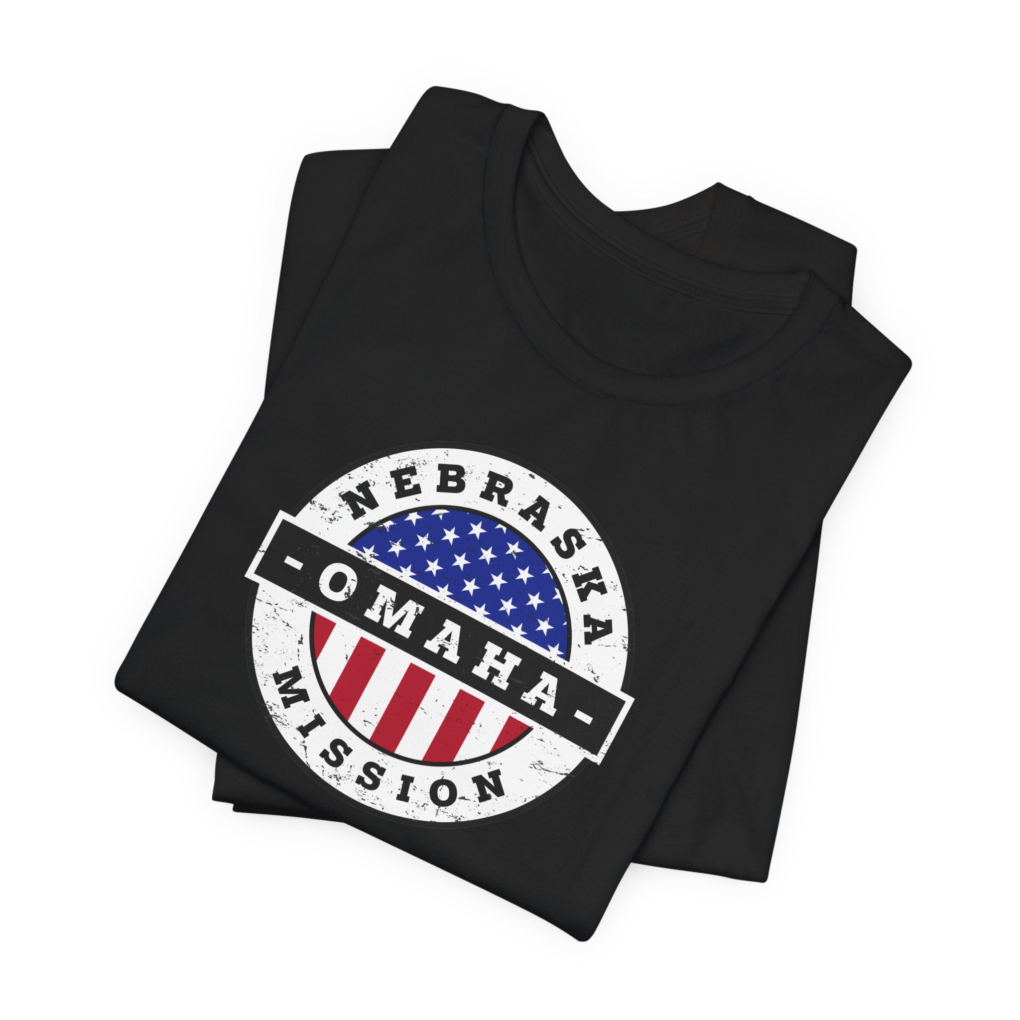Nebraska Omaha Mission Vintage Circular USA Flag T-Shirt - Mission Wishlist - LDS Missionary Gift Store