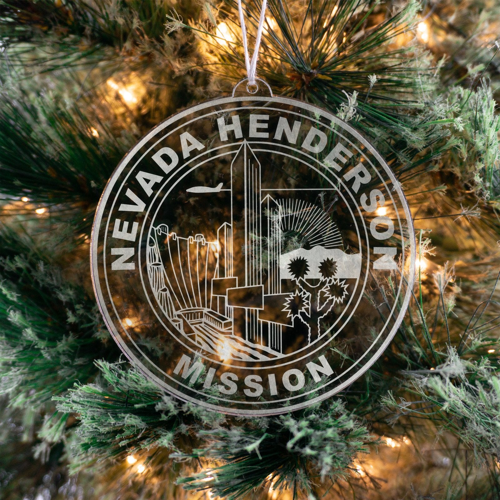 LDS Nevada Henderson Mission Christmas Ornament hanging on a Tree