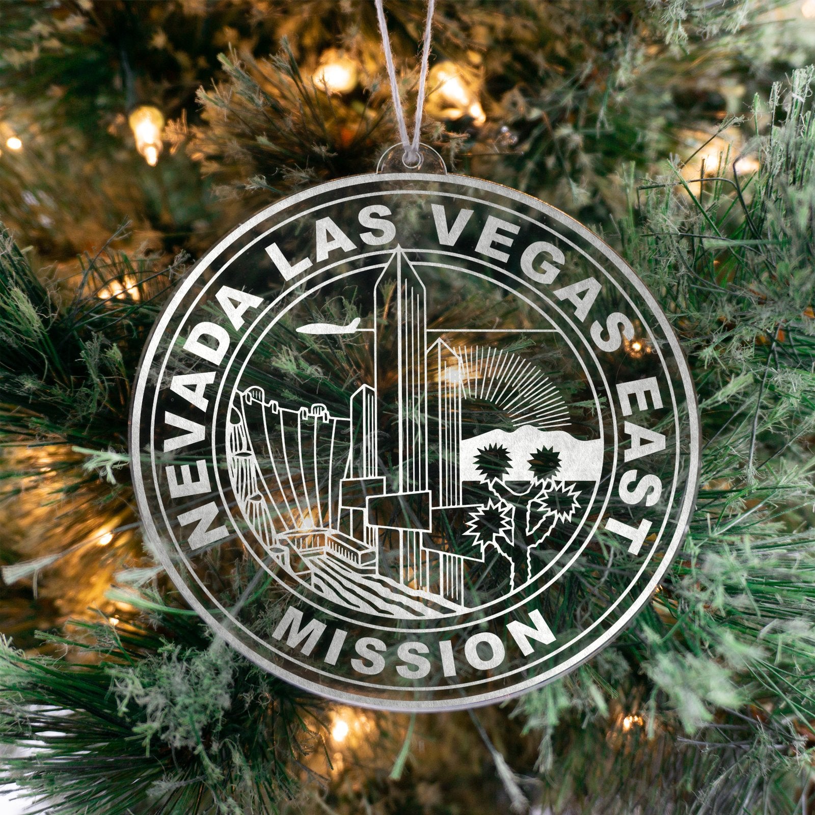 LDS Nevada Las Vegas East Mission Christmas Ornament hanging on a Tree