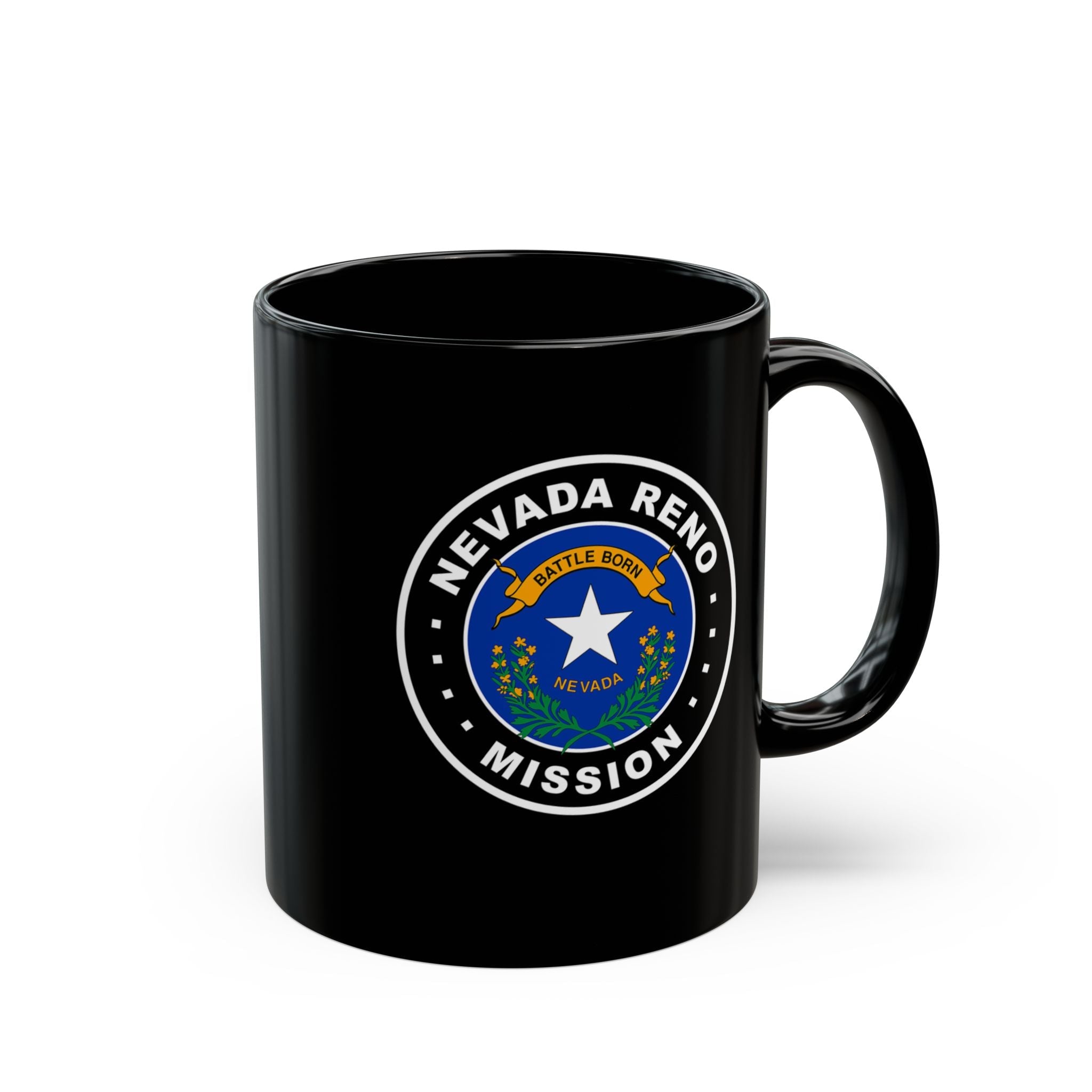 Nevada Reno Mission State Flag Logo Ceramic Mug Black Name - Latter-Day Saint LDS Missionary Gift - Book of Mormon