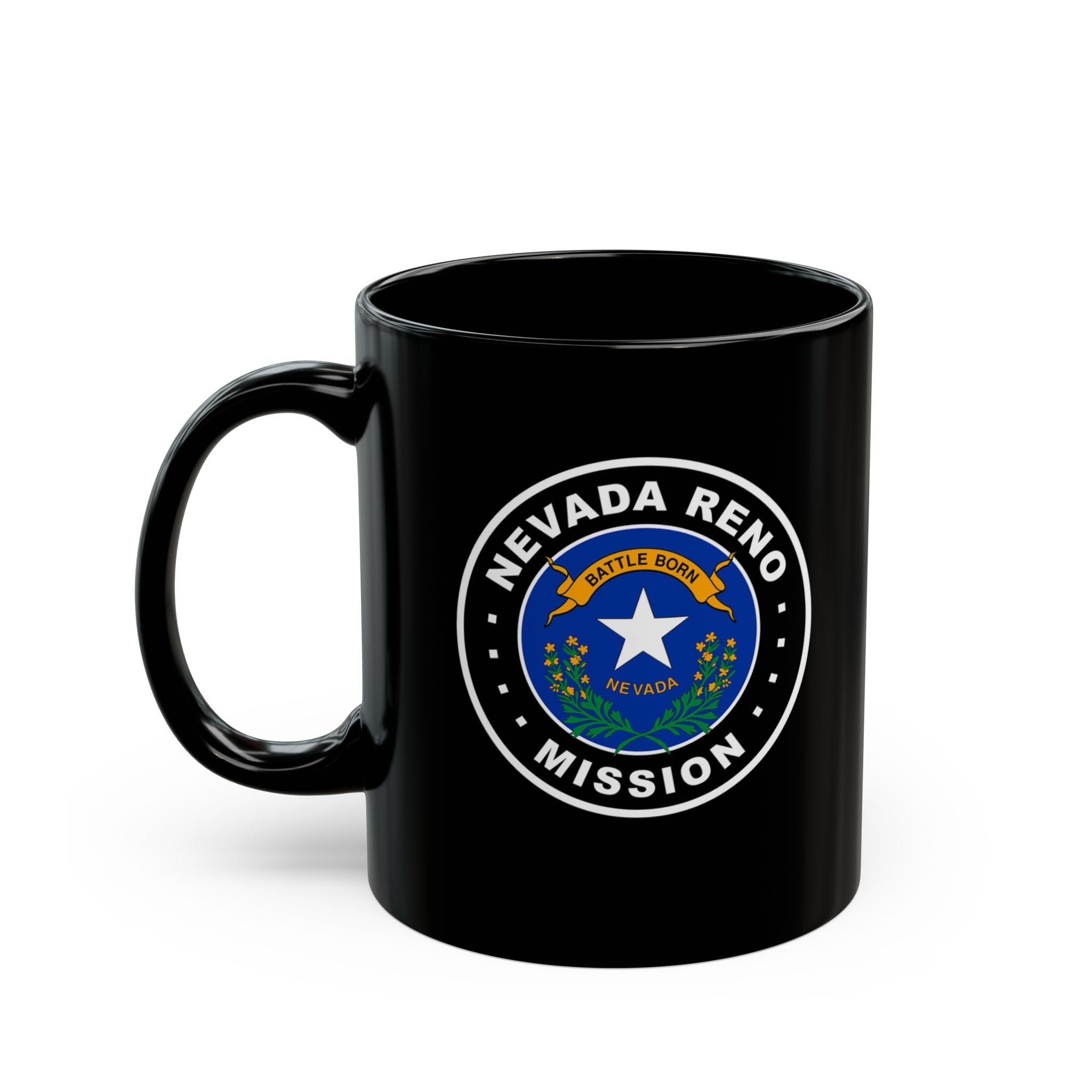 Nevada Reno Mission State Flag Logo Ceramic Mug Black Name - Latter-Day Saint LDS Missionary Gift - Book of Mormon