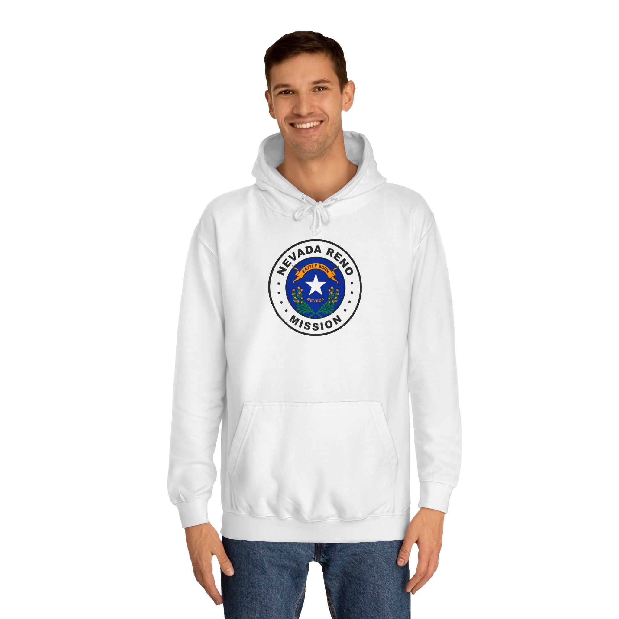 Nevada Reno Mission State Flag Logo (White Border) College Hoodie