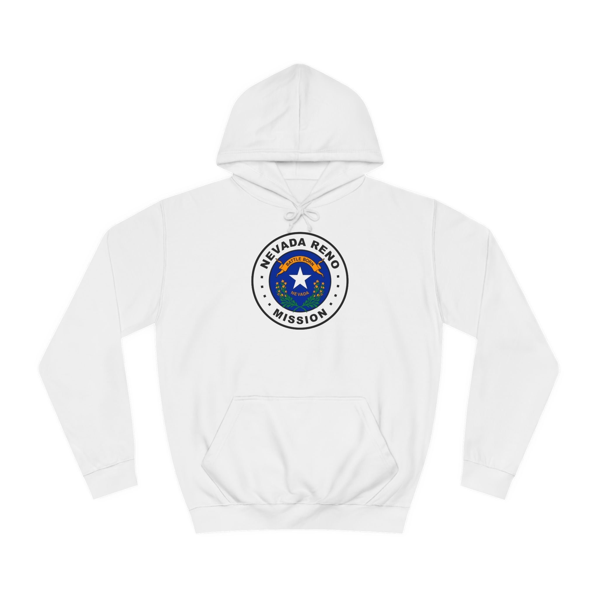 Nevada Reno Mission State Flag Logo (White Border) College Hoodie