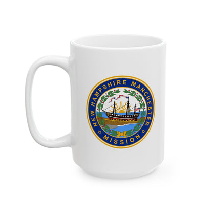 New Hampshire Manchester Mission State Flag Logo Ceramic Mug White Name - Latter-Day Saint LDS Missionary Gift - Book of Mormon