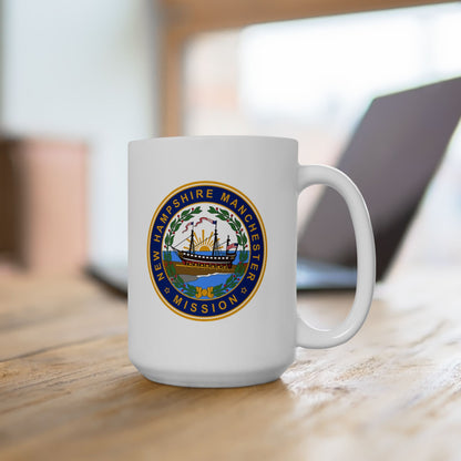 New Hampshire Manchester Mission State Flag Logo Ceramic Mug White Name - Latter-Day Saint LDS Missionary Gift - Book of Mormon