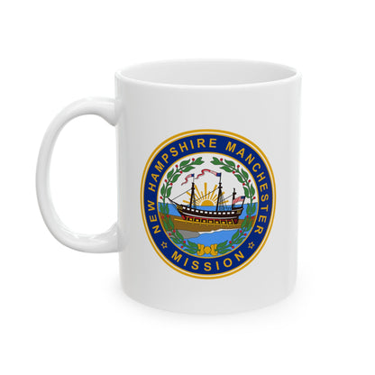 New Hampshire Manchester Mission State Flag Logo Ceramic Mug White Name - Latter-Day Saint LDS Missionary Gift - Book of Mormon