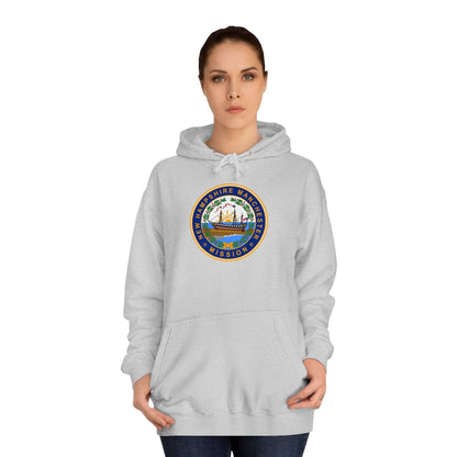 New Hampshire Manchester Mission State Flag Logo (White Border) College Hoodie