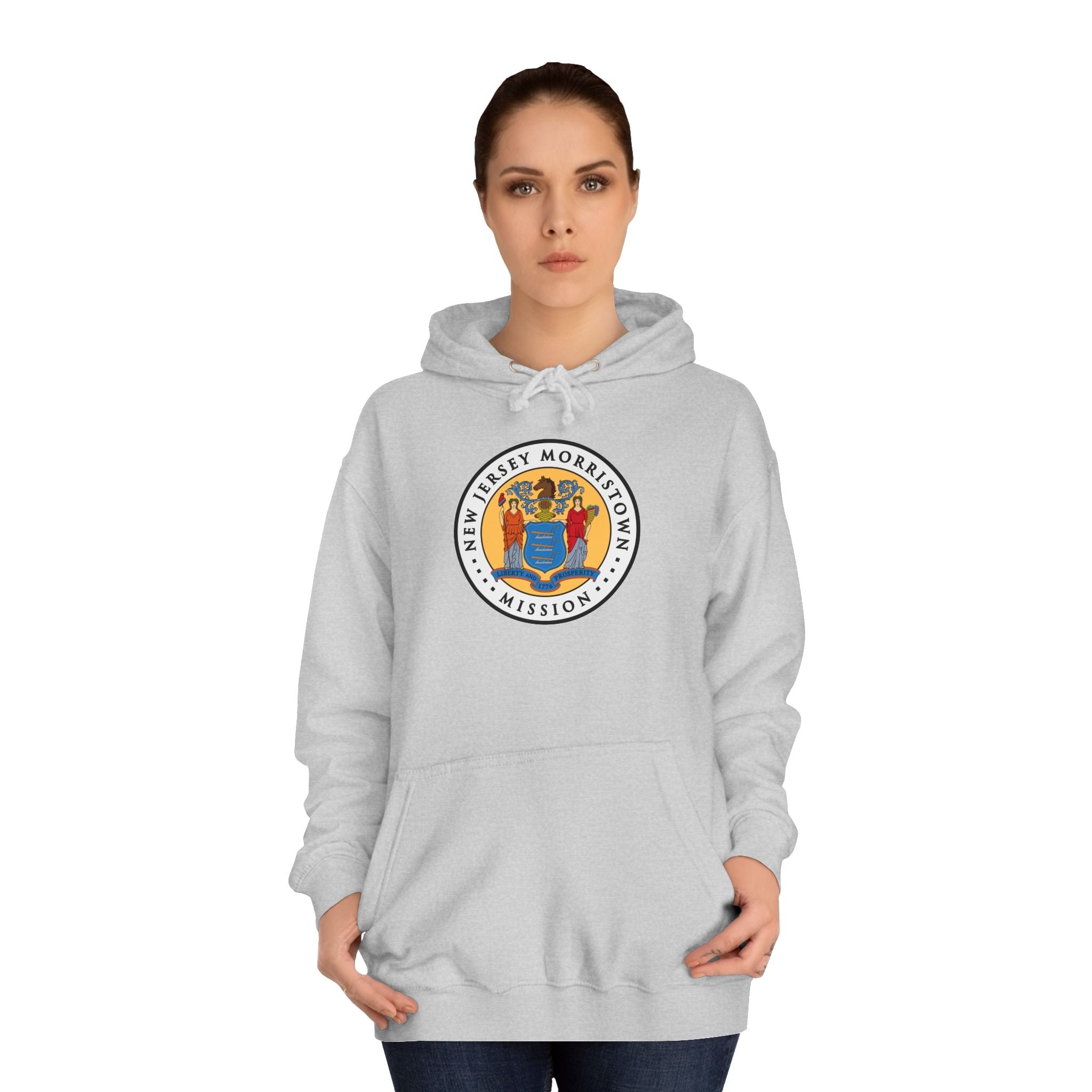 New Jersey Morristown Mission State Flag Logo (White Border) College Hoodie