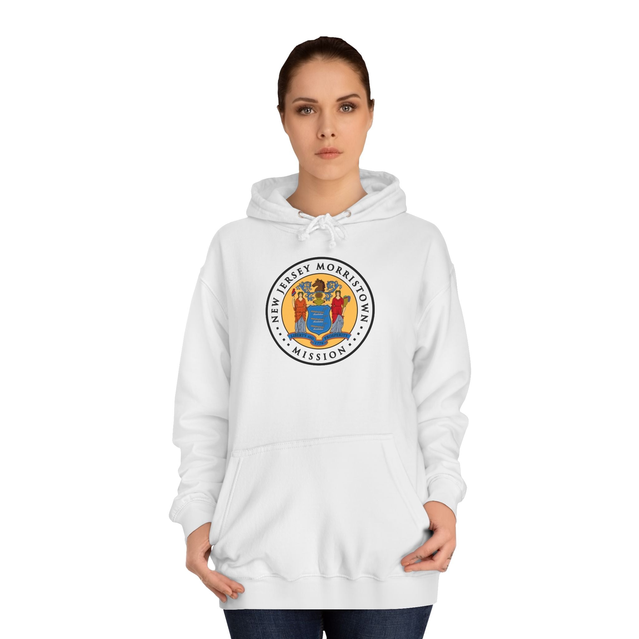 New Jersey Morristown Mission State Flag Logo (White Border) College Hoodie