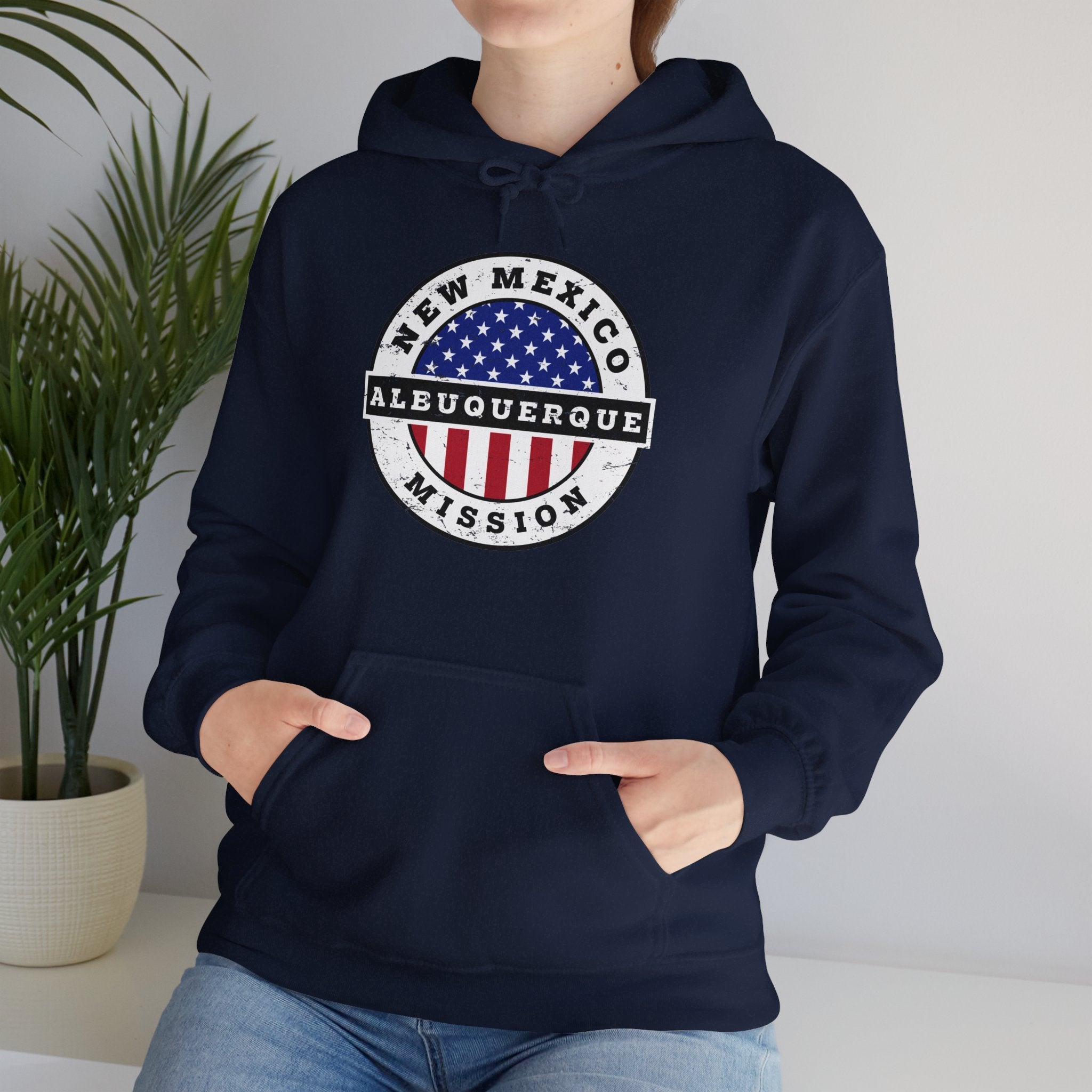 New Mexico Albuquerque Mission Circular USA Flag Hoodie - Latter-Day Saint LDS Missionary Gift - Book of Mormon