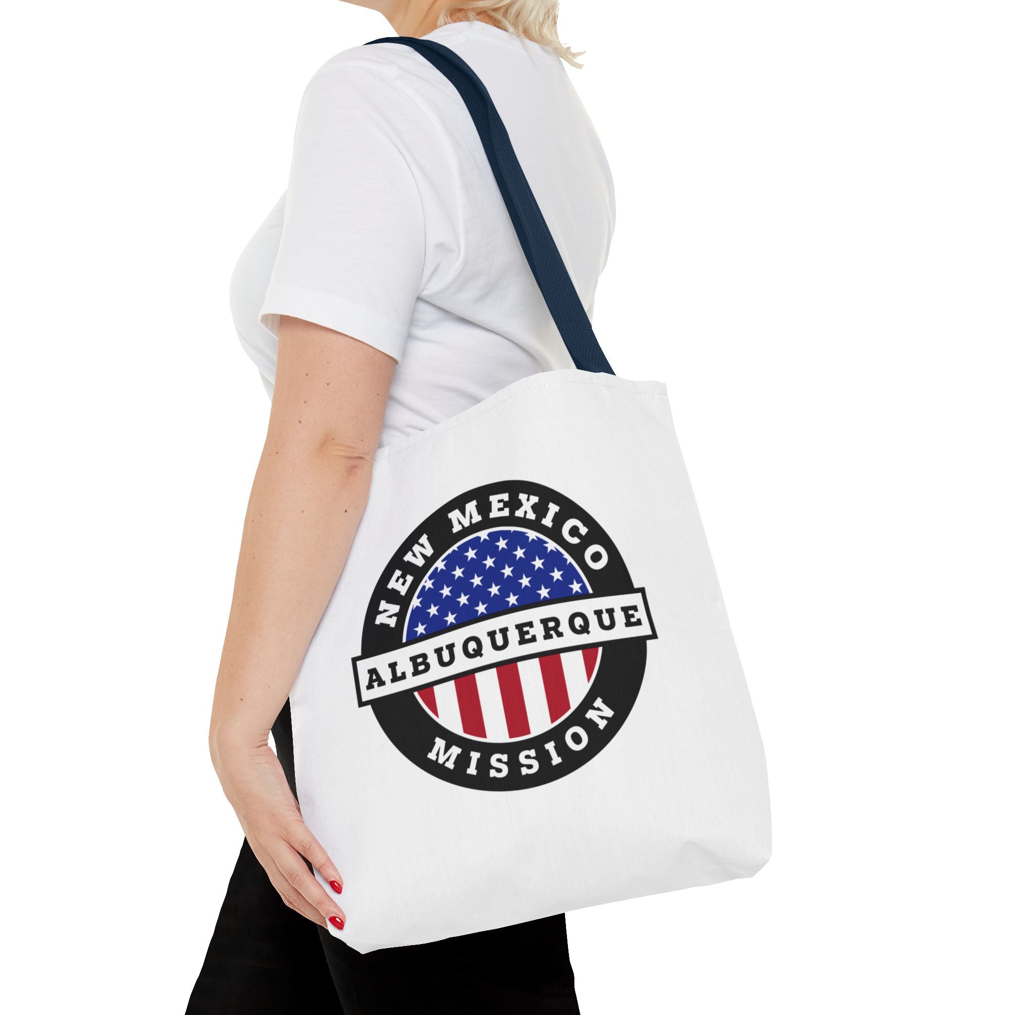 New Mexico Albuquerque Mission USA Flag Logo Tote Bag White - Latter-Day Saint LDS Missionary Gift - Book of Mormon