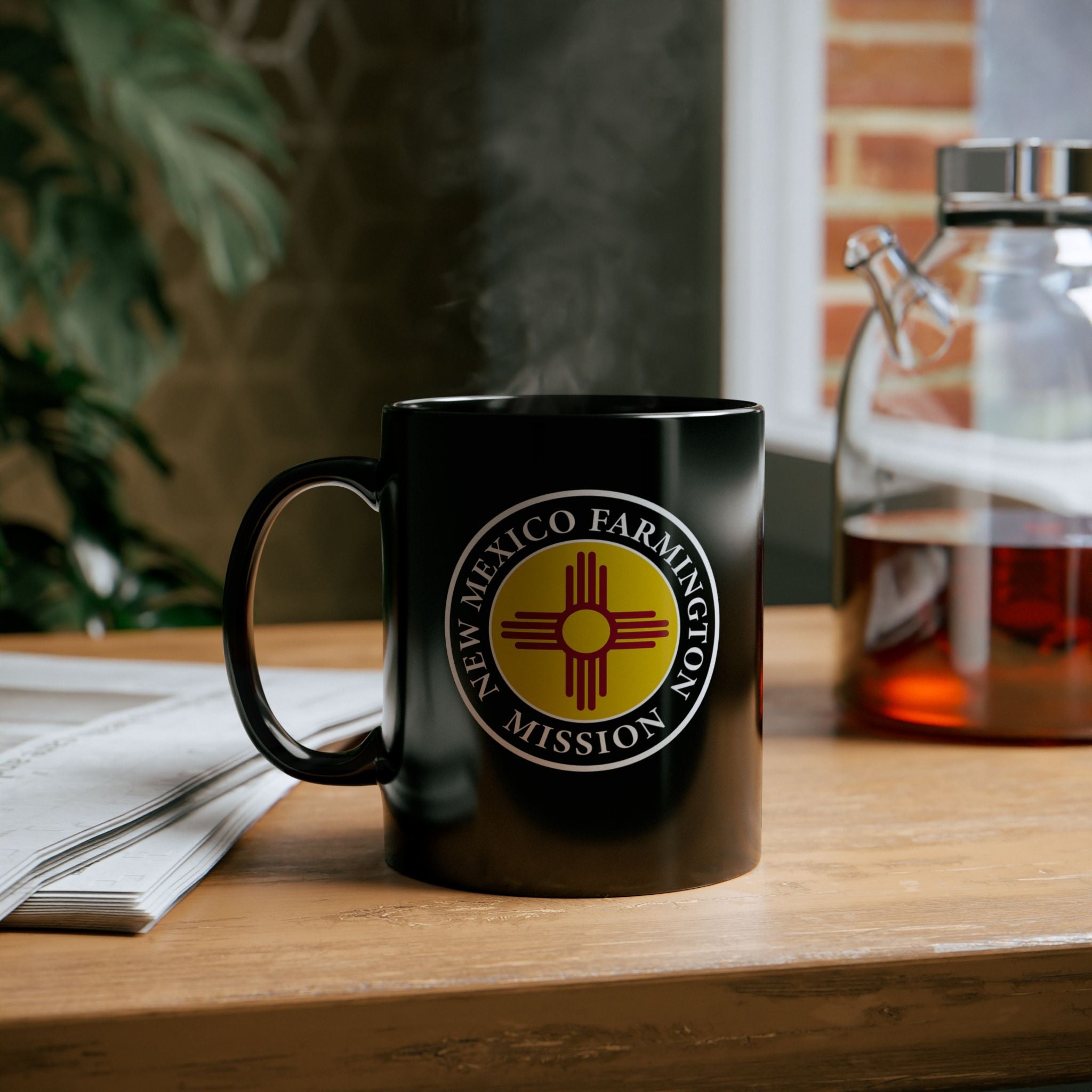 New Mexico Farmington Mission State Flag Logo Ceramic Mug Black Name - Latter-Day Saint LDS Missionary Gift - Book of Mormon