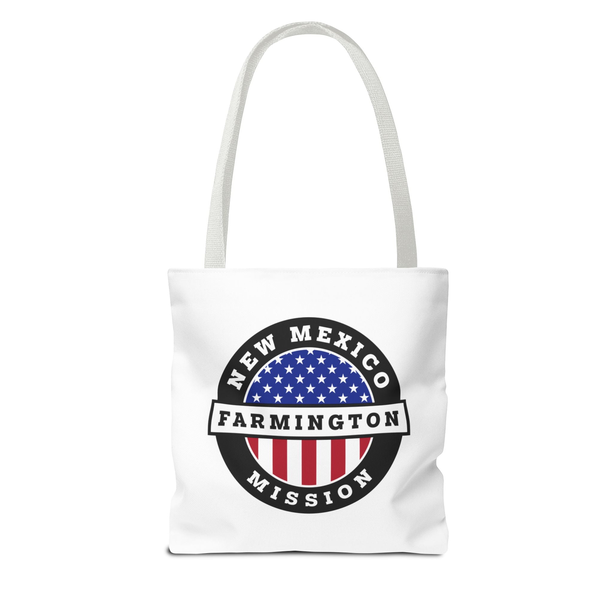 New Mexico Farmington Mission USA Flag Logo Tote Bag White - Latter-Day Saint LDS Missionary Gift - Book of Mormon