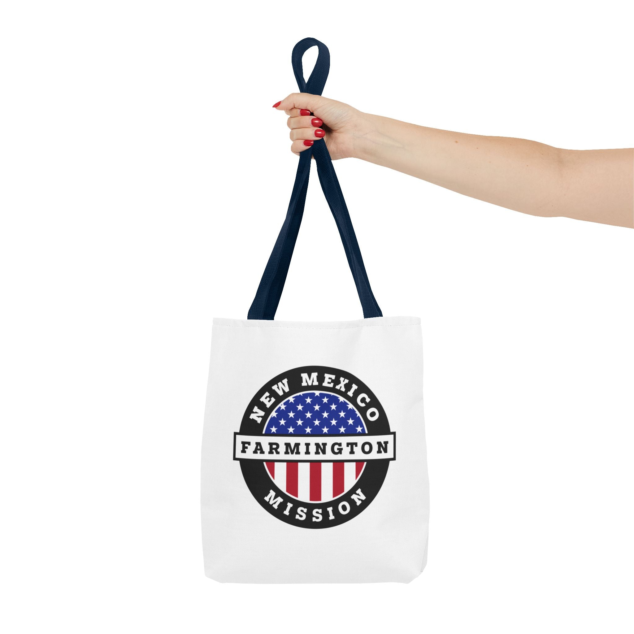 New Mexico Farmington Mission USA Flag Logo Tote Bag White - Latter-Day Saint LDS Missionary Gift - Book of Mormon