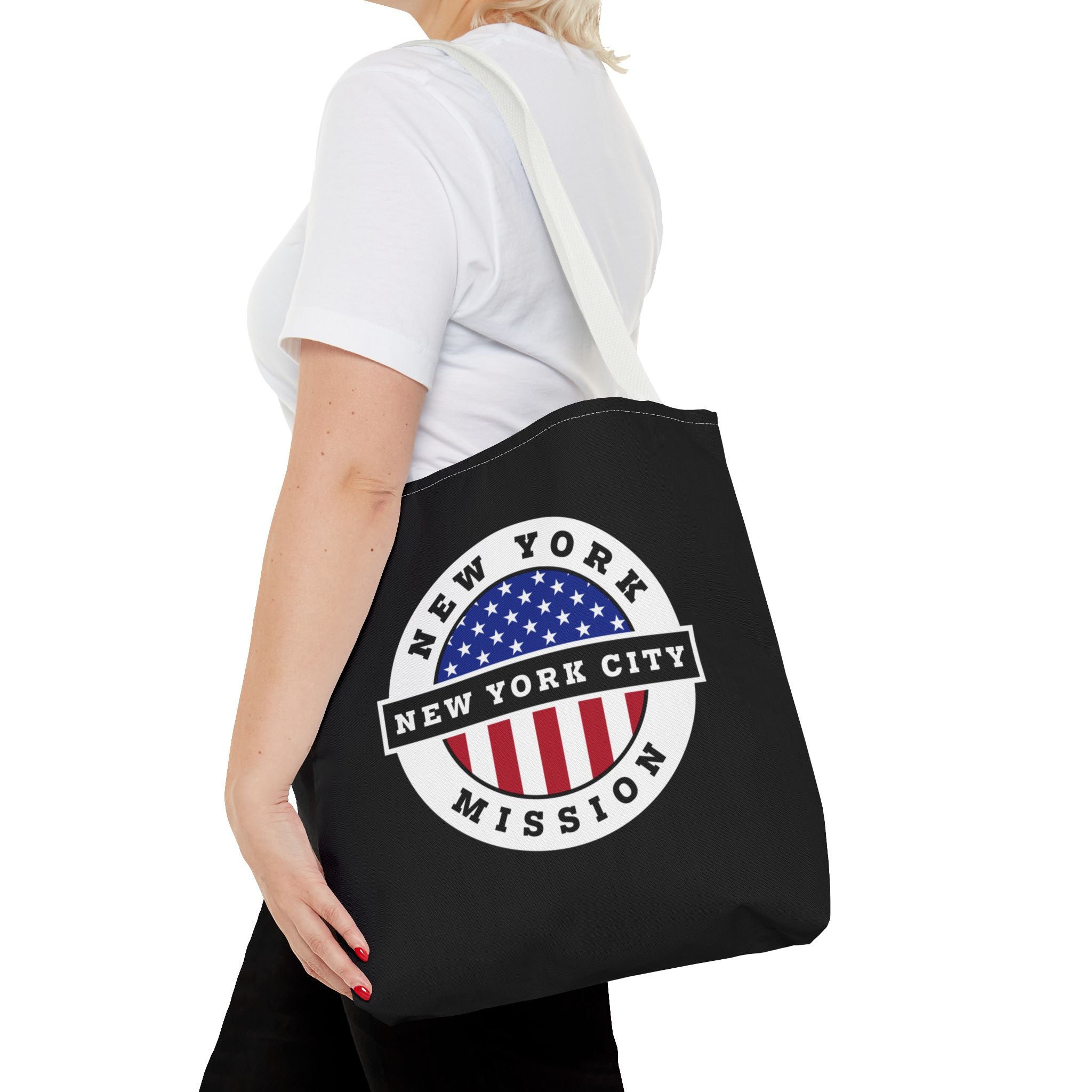 New York New York City Mission USA Flag Logo Tote Bag Black - Mission Wishlist - LDS Missionary Gift Store