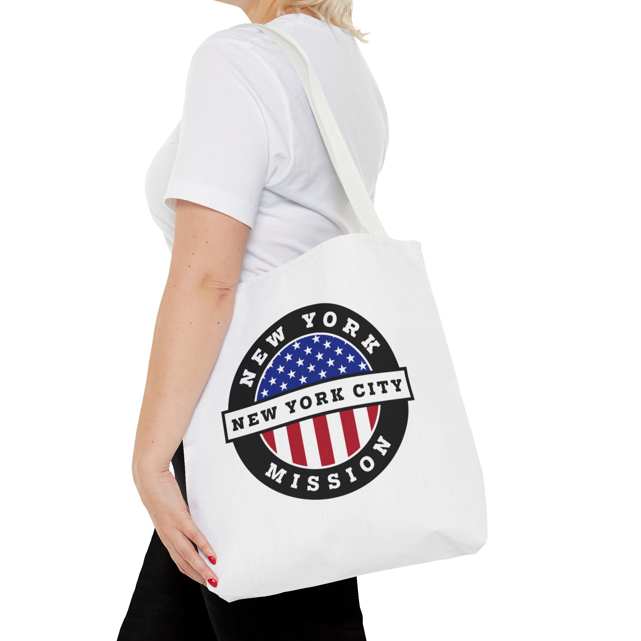 New York New York City Mission USA Flag Logo Tote Bag White - Mission Wishlist - LDS Missionary Gift Store