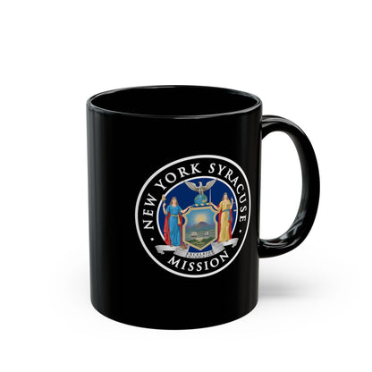 New York Syracuse Mission State Flag Logo Ceramic Mug Black Name - Latter-Day Saint LDS Missionary Gift - Book of Mormon