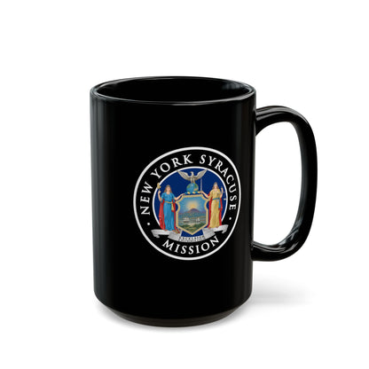 New York Syracuse Mission State Flag Logo Ceramic Mug Black Name - Latter-Day Saint LDS Missionary Gift - Book of Mormon