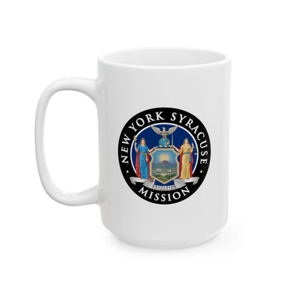 New York Syracuse Mission State Flag Logo Ceramic Mug White Name - Latter-Day Saint LDS Missionary Gift - Book of Mormon