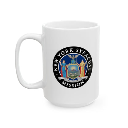 New York Syracuse Mission State Flag Logo Ceramic Mug White Name - Latter-Day Saint LDS Missionary Gift - Book of Mormon