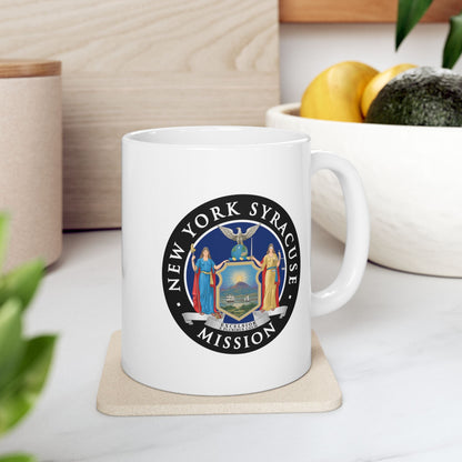 New York Syracuse Mission State Flag Logo Ceramic Mug White Name - Latter-Day Saint LDS Missionary Gift - Book of Mormon