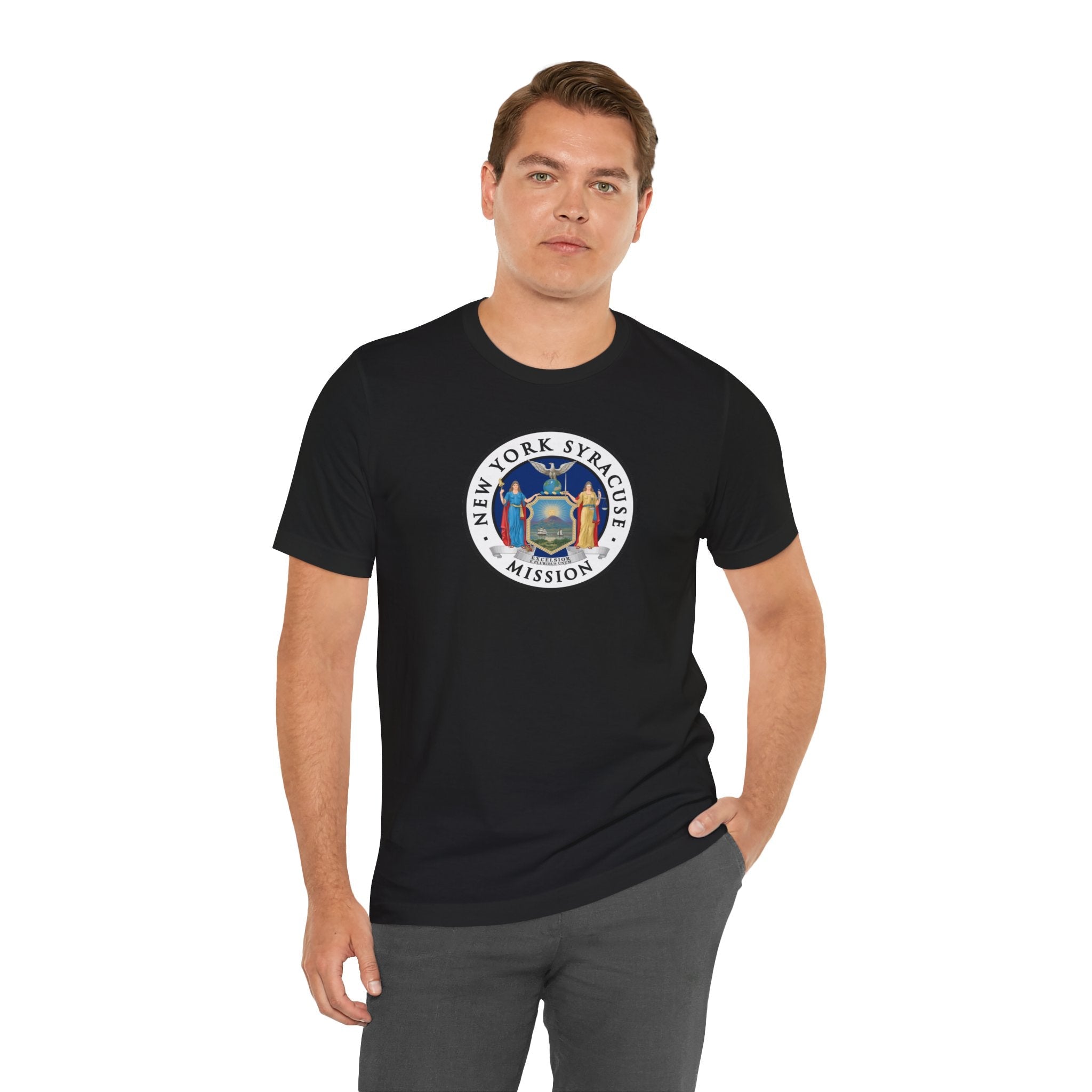 New York Syracuse Mission State Flag Logo (White Border) T-shirt - Latter-Day Saint LDS Missionary Gift - Book of Mormon