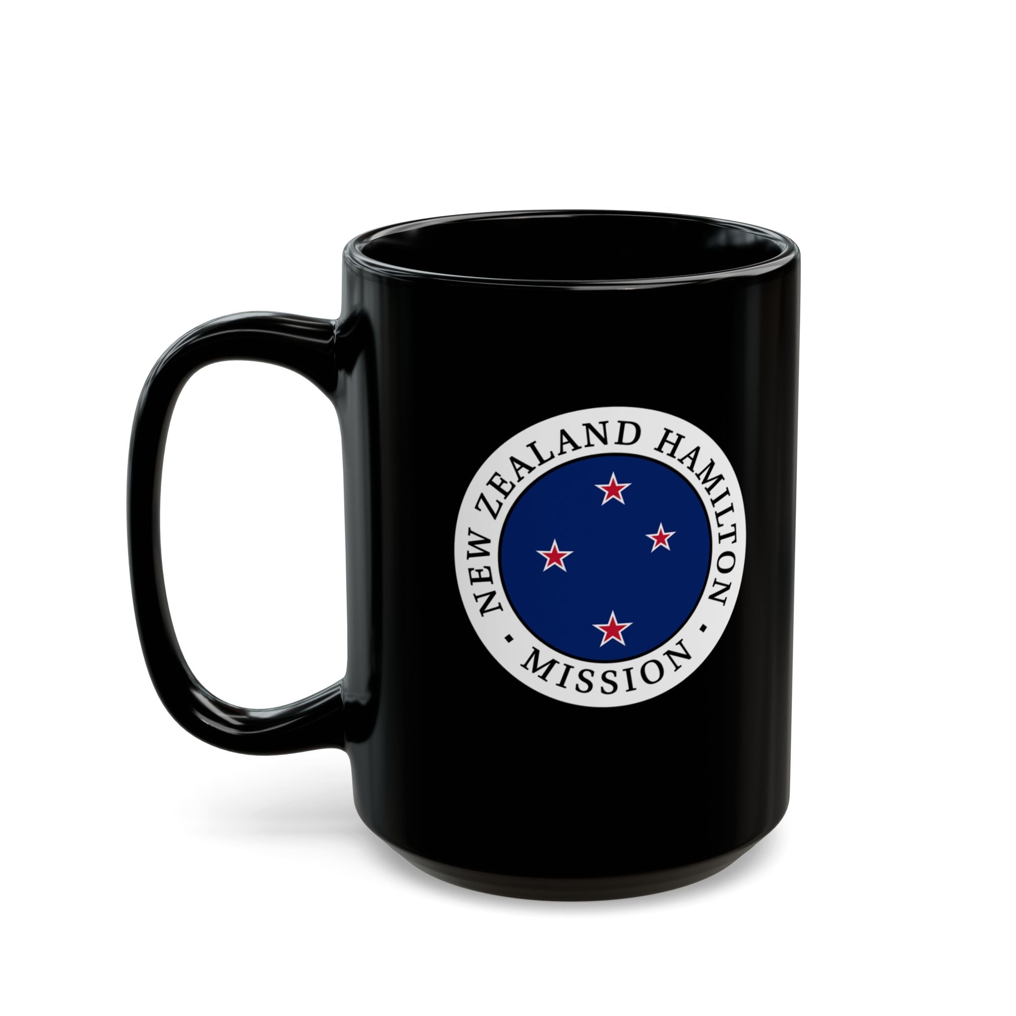 New Zealand Hamilton Mission Circular Flag Black Ceramic Mug - Latter-Day Saint LDS Missionary Gift - Book of Mormon