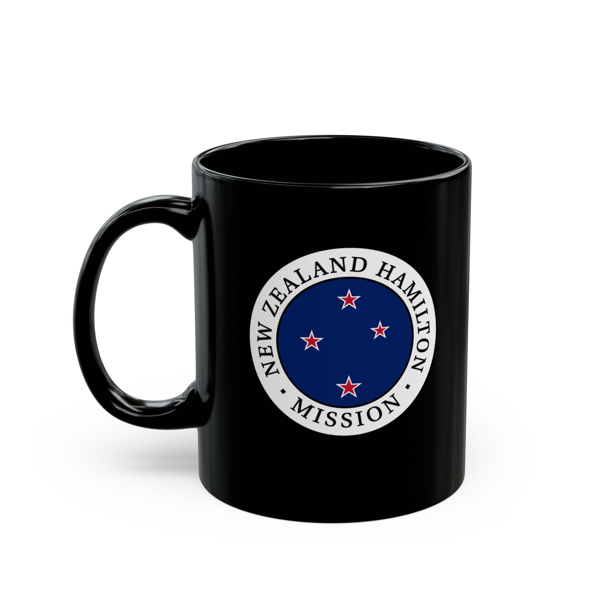 New Zealand Hamilton Mission Circular Flag Black Ceramic Mug - Latter-Day Saint LDS Missionary Gift - Book of Mormon