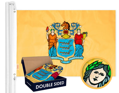 New Jersey State Flag 210D Embroidered Polyester 3x5 Ft - Double Sided 3ply