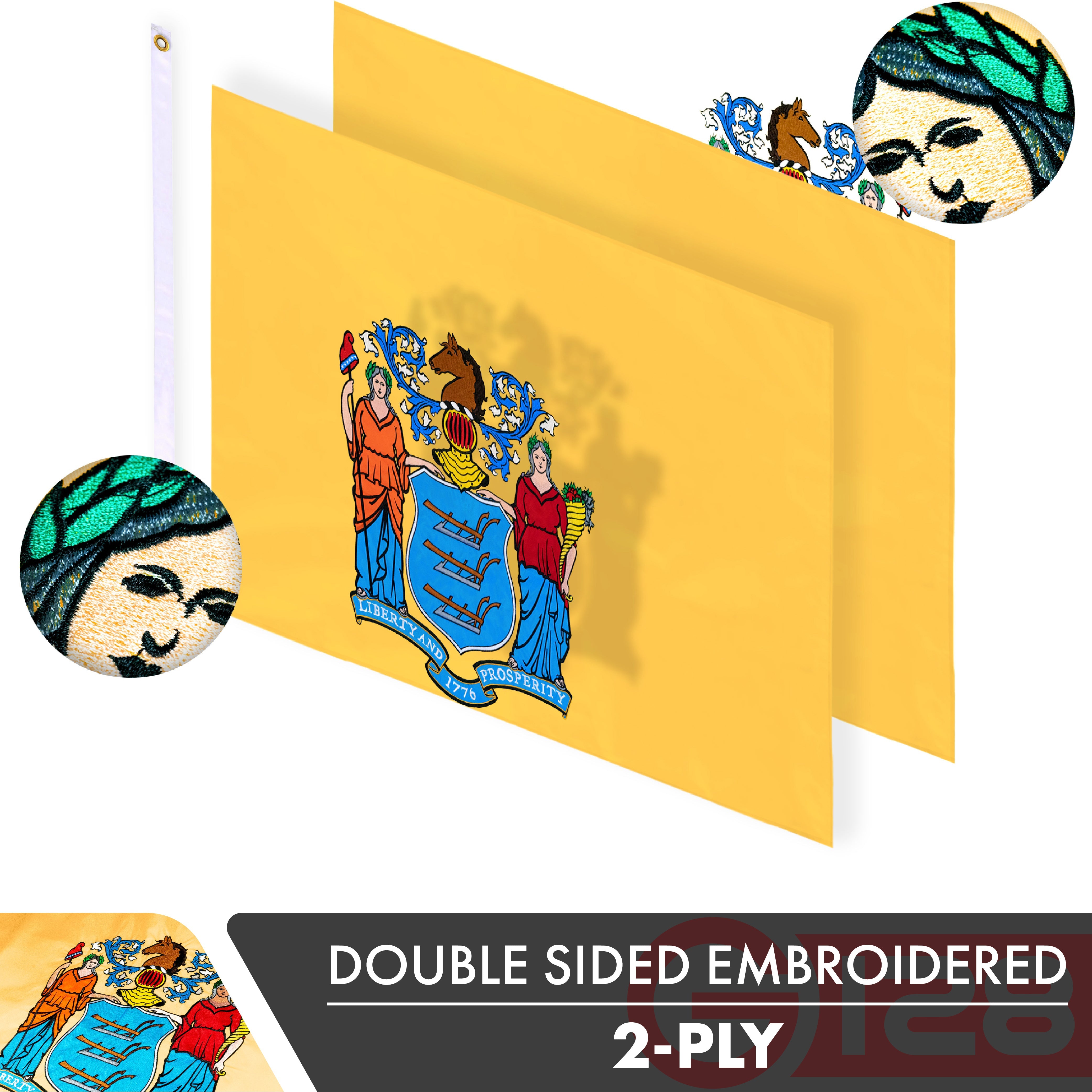 New Jersey State Flag 210D Embroidered Polyester 3x5 Ft - Double Sided 3ply