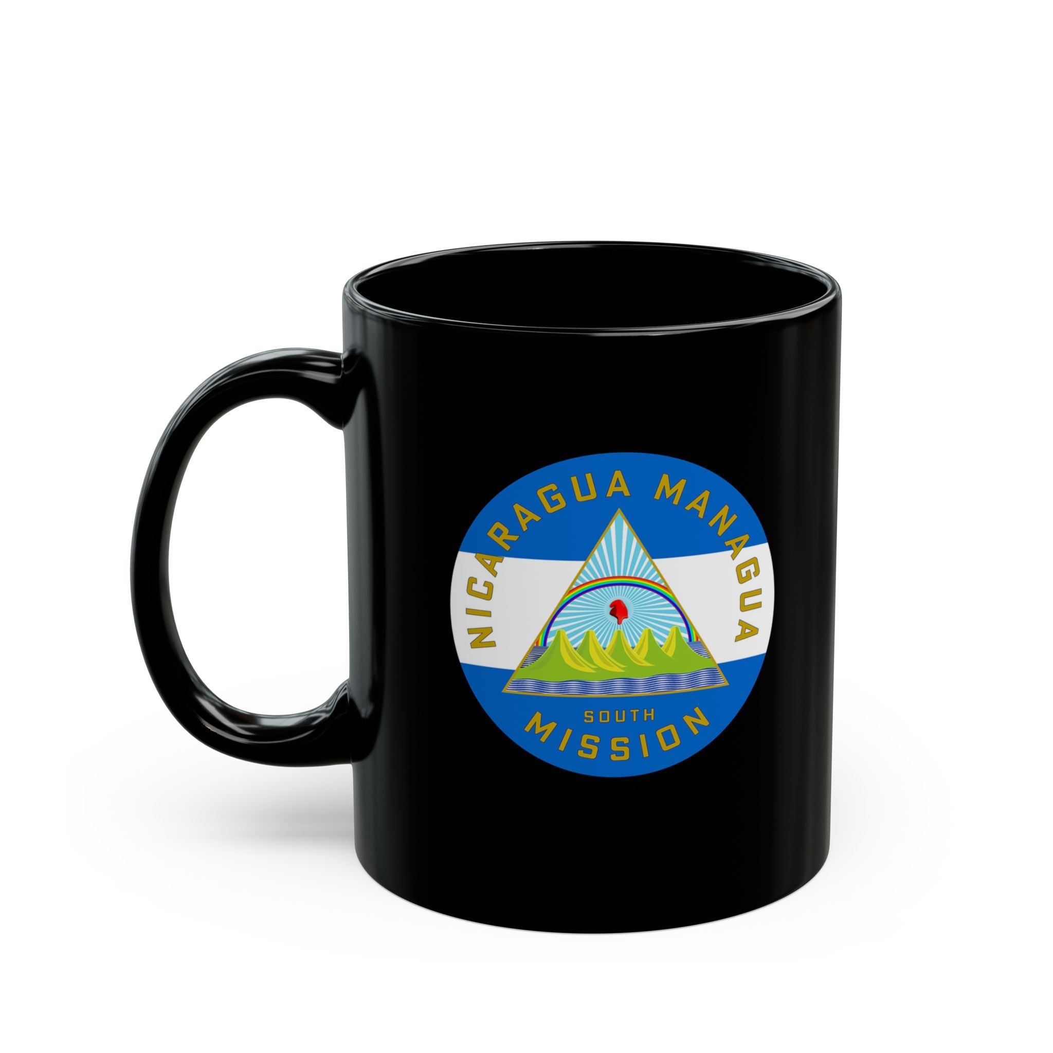 Nicaragua Managua South Mission Circular Flag Black Ceramic Mug - Latter-Day Saint LDS Missionary Gift - Book of Mormon