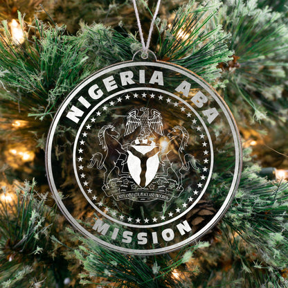LDS Nigeria Aba Mission Christmas Ornament hanging on a Tree