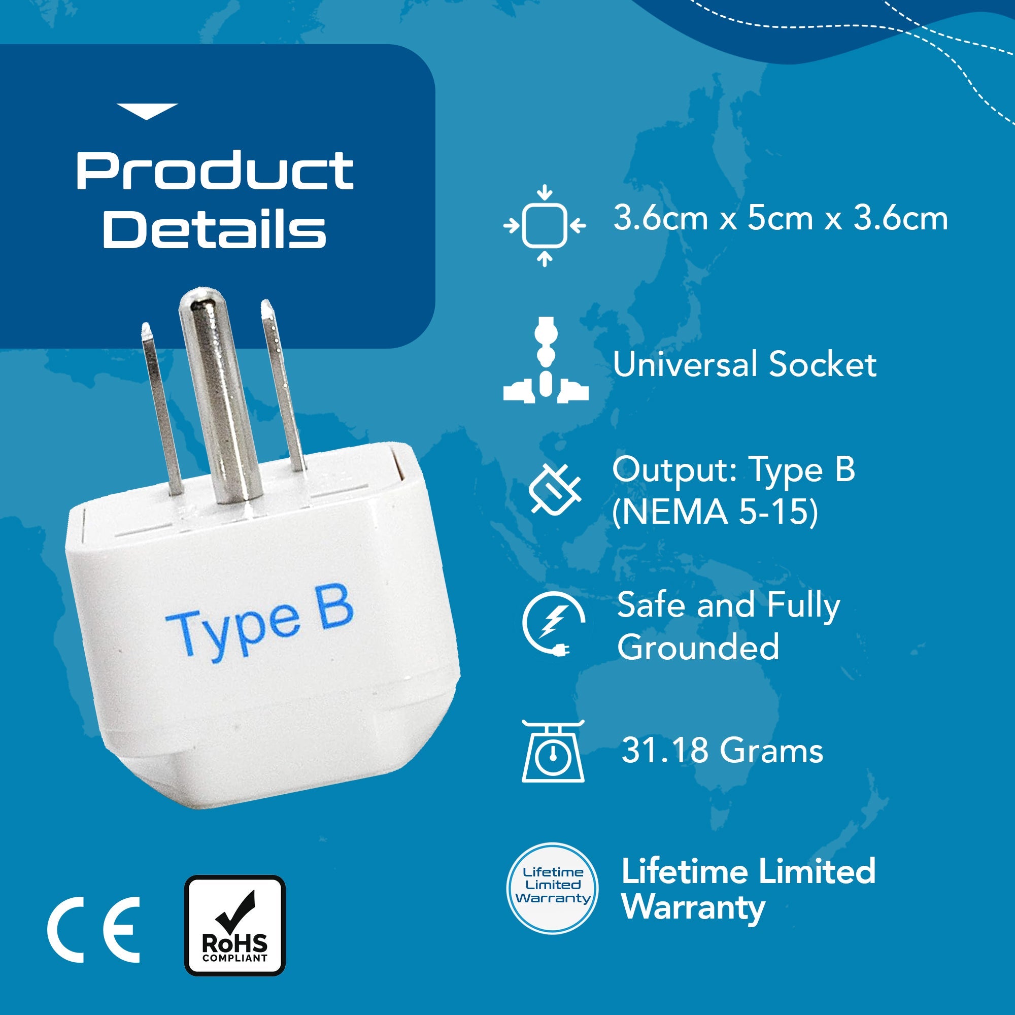 USA, Canada Travel Adapter - Type B - 3 Pack (GP-5)